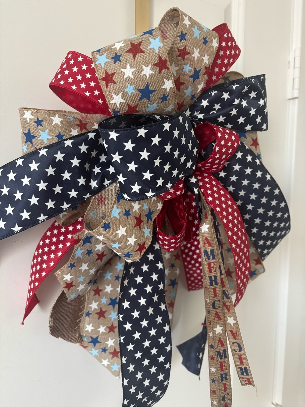 XL Patriotic Bow Red Bow Wt Blue Star Wreath DIY Accent 250 Birthday Final Sale - Picture 6 of 8